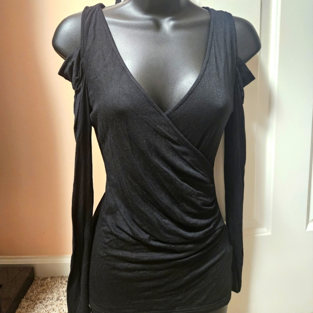Elegant Black Cold Shoulder Blouse By Venus